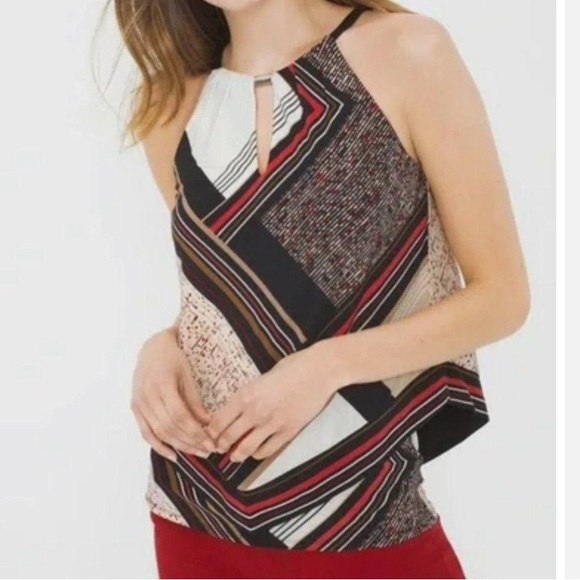 White House Black Market Tops - 158. White House Black Market Halter In Multi Media Print in Red, Black, Tan